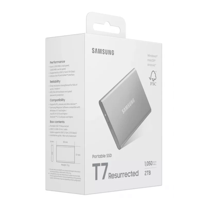 Samsung MU-PD2T0G/WW externý solid-state disk 2 TB USB Type-C 3.2 Gen 2 (3.1 Gen 2) strieborný