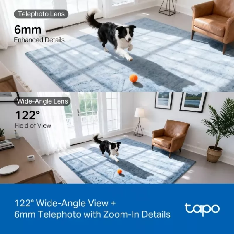 IP kamera TP-Link Tapo C245D 2304×1296, 3,1 mm objektív, 104,3° hor., montáž na strop/stenu, bezdrôtová, interiér, biela