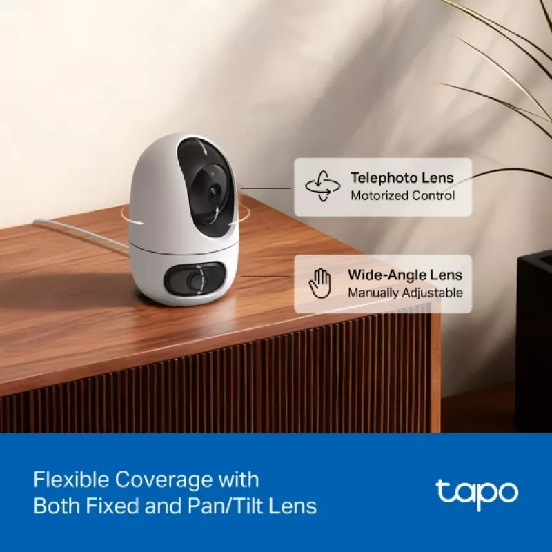 IP kamera TP-Link Tapo C245D 2304×1296, 3,1 mm objektív, 104,3° hor., montáž na strop/stenu, bezdrôtová, interiér, biela
