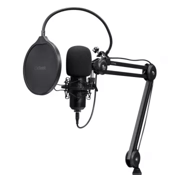 Podcastový mikrofón TRUST GXT 270 Emita II+ — kondenzátorový USB, káblový, kovové puzdro, čierny, 2,5 m kábel