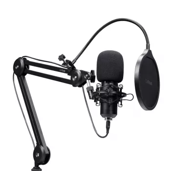 Podcastový mikrofón TRUST GXT 270 Emita II+ — kondenzátorový USB, káblový, kovové puzdro, čierny, 2,5 m kábel
