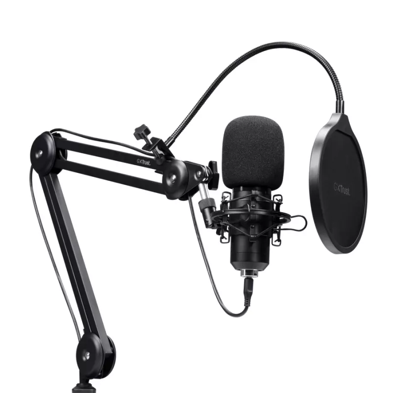 Podcastový mikrofón TRUST GXT 270 Emita II+ — kondenzátorový USB, káblový, kovové puzdro, čierny, 2,5 m kábel
