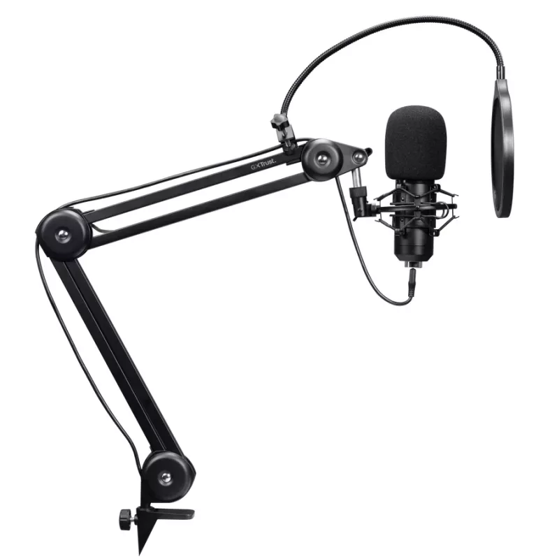 Podcastový mikrofón TRUST GXT 270 Emita II+ — kondenzátorový USB, káblový, kovové puzdro, čierny, 2,5 m kábel