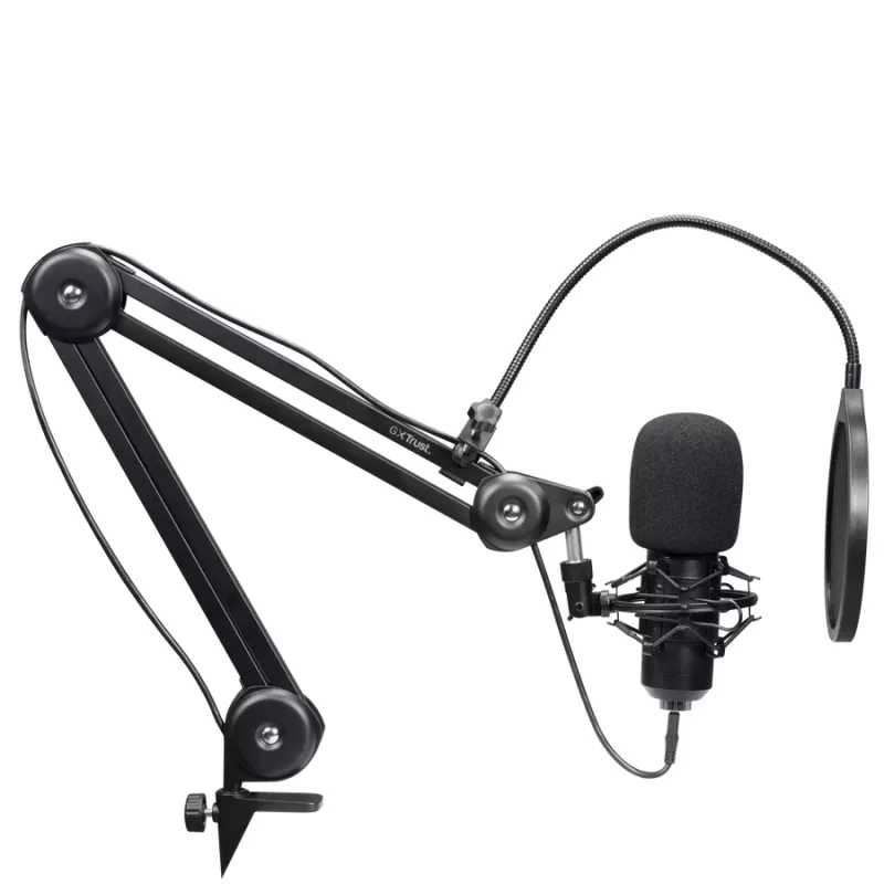 Podcastový mikrofón TRUST GXT 270 Emita II+ — kondenzátorový USB, káblový, kovové puzdro, čierny, 2,5 m kábel