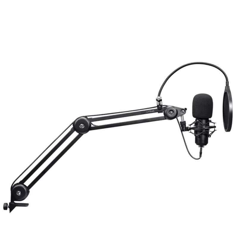 Podcastový mikrofón TRUST GXT 270 Emita II+ — kondenzátorový USB, káblový, kovové puzdro, čierny, 2,5 m kábel