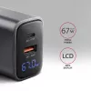 Nástenná nabíjačka AXAGON ACU-PQ67D, 67W, USB-C PD3.0 + USB-A QC4+, 2 výstupy, LCD displej, 100–240V