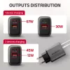 Nástenná nabíjačka AXAGON ACU-PQ67D, 67W, USB-C PD3.0 + USB-A QC4+, 2 výstupy, LCD displej, 100–240V