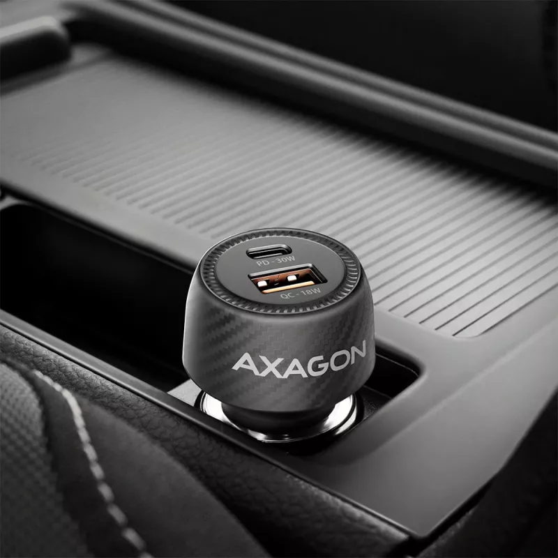 Auto nabíjačka AXAGON PWC-PQ48, 48 W, USB-C (PD3.0) + USB-A (QC4+), vstup 12–24 V, čierna
