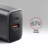 Napájací zdroj AXAGON ACU-PQ67, 67W, PD3.0 + QC4+, 1x USB-C + 1x USB-A, 100–240V, sivý/čierny