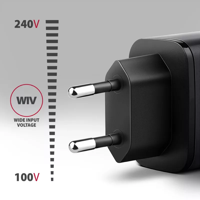 Napájací zdroj AXAGON ACU-PQ67, 67W, PD3.0 + QC4+, 1x USB-C + 1x USB-A, 100–240V, sivý/čierny