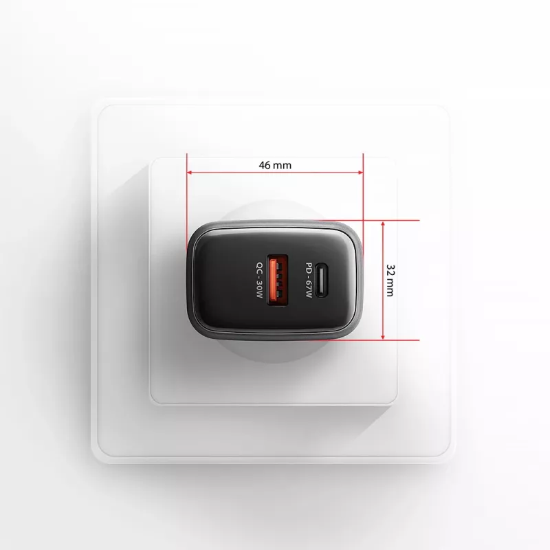 Napájací zdroj AXAGON ACU-PQ67, 67W, PD3.0 + QC4+, 1x USB-C + 1x USB-A, 100–240V, sivý/čierny