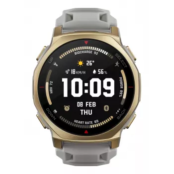 Smartwatch Amazfit T-rex 3 Pro 44 mm, 1,32 inch AMOLED 466×466, 16 GB, 64 MB RAM, GPS, Wi‑Fi, vodotesné do 45 m, zlaté puzdro, sivý silikónový remienok