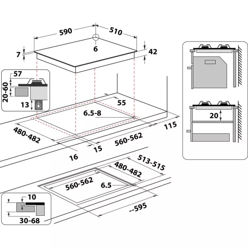 Whirlpool AKT 625/WH čierna, biela vstavaná 60 cm plynová 4 zóny