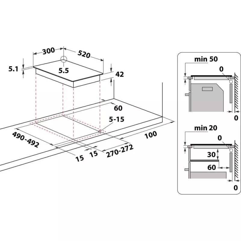 Whirlpool WRD 6030 B čierna vstavaná 30 cm sklokeramická varná doska 2 zóny