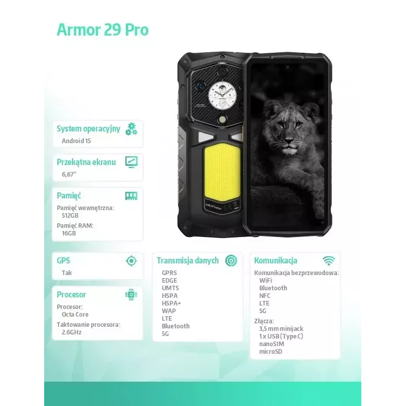 Smartfón UleFone Armor 29 Pro 5G 16/512GB čierny, odolný 5G, 16GB RAM, 512GB úložisko