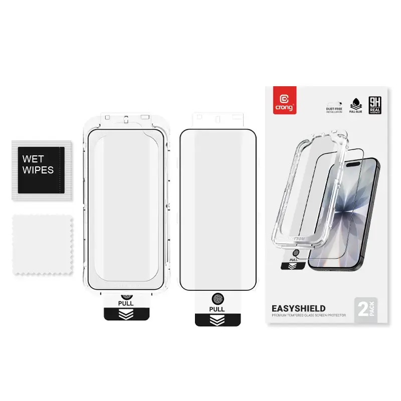 Ochranné sklo na displej Crong EasyShield 2-Pack Full Glue pre iPhone 16e / iPhone 14 / iPhone 13 / iPhone 13 Pro, aluminosilikát, lesklé