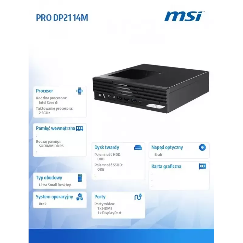 Desktop PC MSI PRO DP21 14M-243BEU — Intel Core i5-14400, Wi‑Fi, Bluetooth, čierny