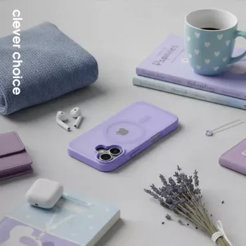 Crong Hybrid Matte Magnetic MagSafe puzdro pre iPhone 17 — priesvitná levanduľová, PC+TPU