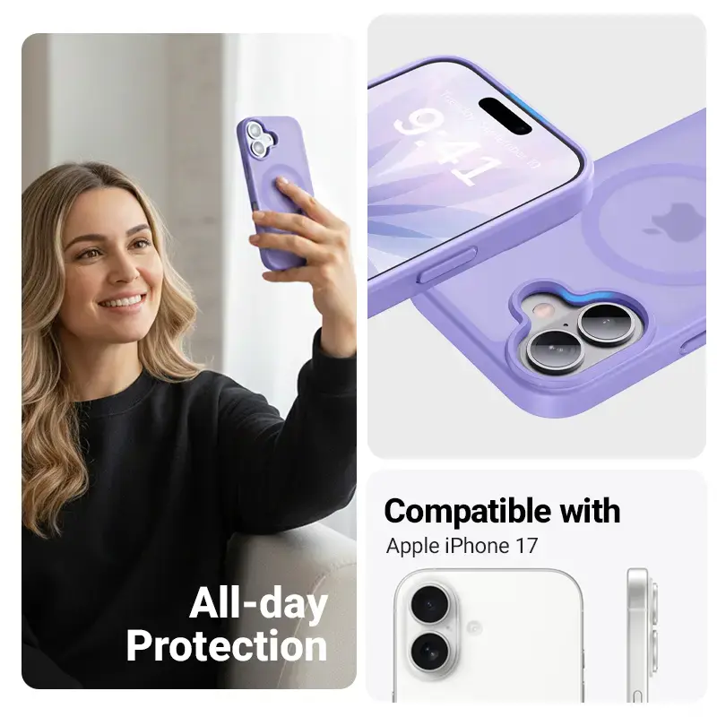 Crong Hybrid Matte Magnetic MagSafe puzdro pre iPhone 17 — priesvitná levanduľová, PC+TPU