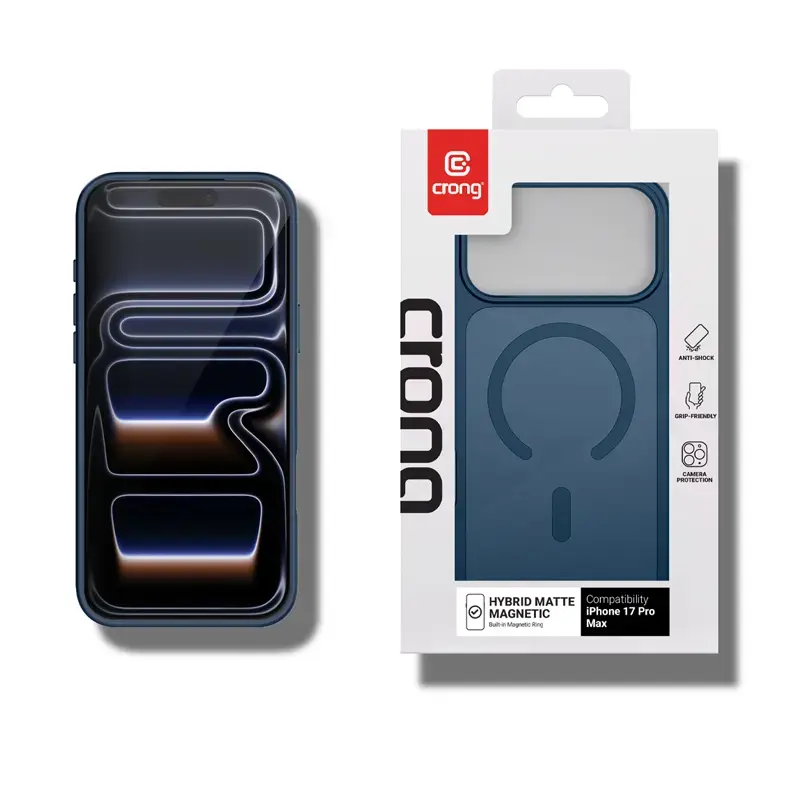 Crong Hybrid Matte Magnetic MagSafe puzdro pre iPhone 17 Pro Max – PC+TPU, priesvitná navy