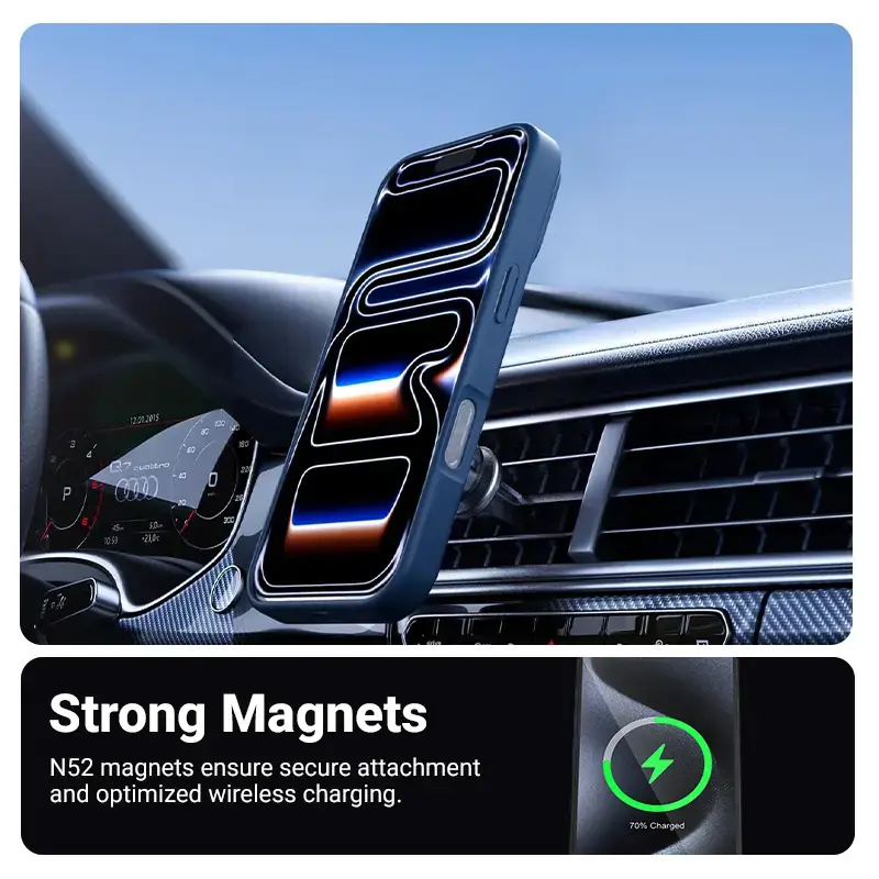Crong Hybrid Matte Magnetic MagSafe puzdro pre iPhone 17 Pro Max – PC+TPU, priesvitná navy