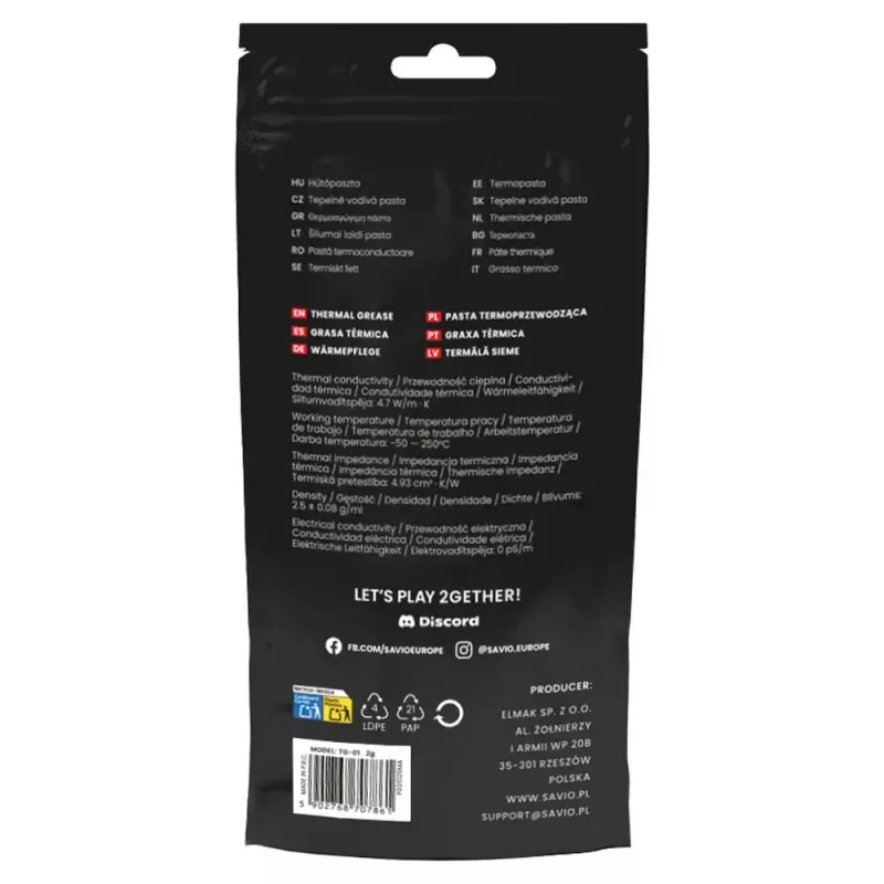 Savio TG-01 teplovodivá pasta, 2 g, 4,7 W/m·K