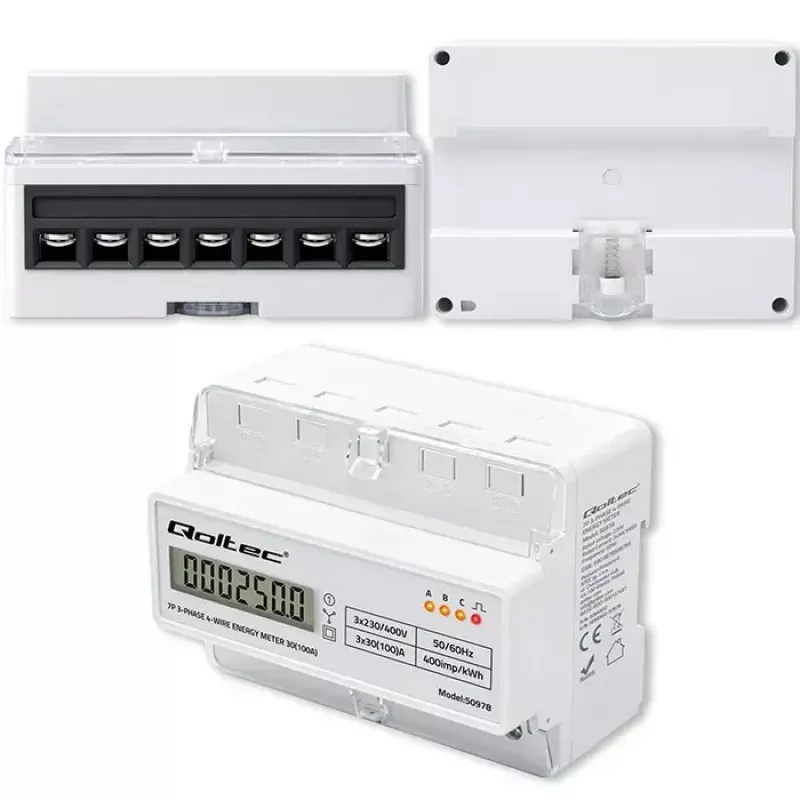 Trojfázový elektromer na DIN lištu QOLTEC 50978 — 400 V, 100 A