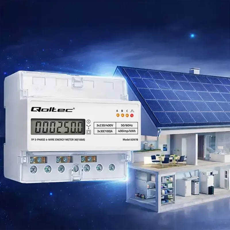 Trojfázový elektromer na DIN lištu QOLTEC 50978 — 400 V, 100 A