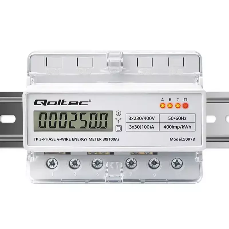 Trojfázový elektromer na DIN lištu QOLTEC 50978 — 400 V, 100 A
