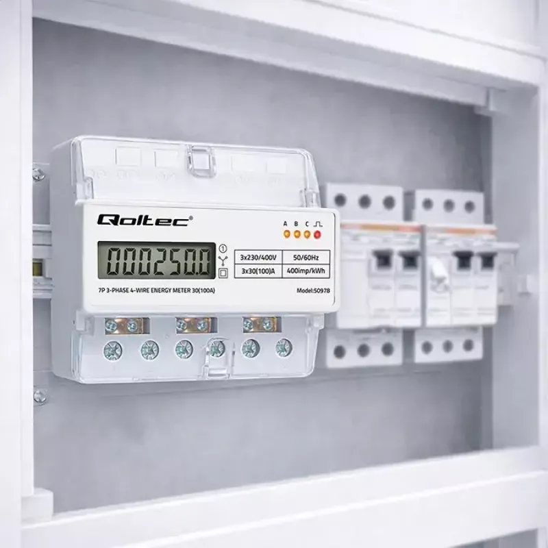 Trojfázový elektromer na DIN lištu QOLTEC 50978 — 400 V, 100 A
