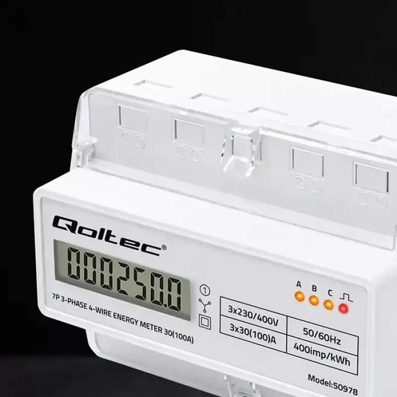 Trojfázový elektromer na DIN lištu QOLTEC 50978 — 400 V, 100 A