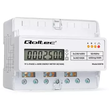 Trojfázový elektromer na DIN lištu QOLTEC 50978 — 400 V, 100 A