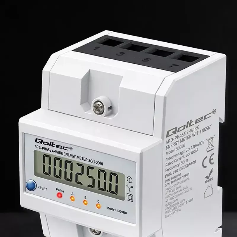 Trojfázový merač QOLTEC 50980 — 400 V, 100 A s resetom