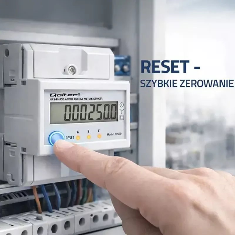 Trojfázový merač QOLTEC 50980 — 400 V, 100 A s resetom