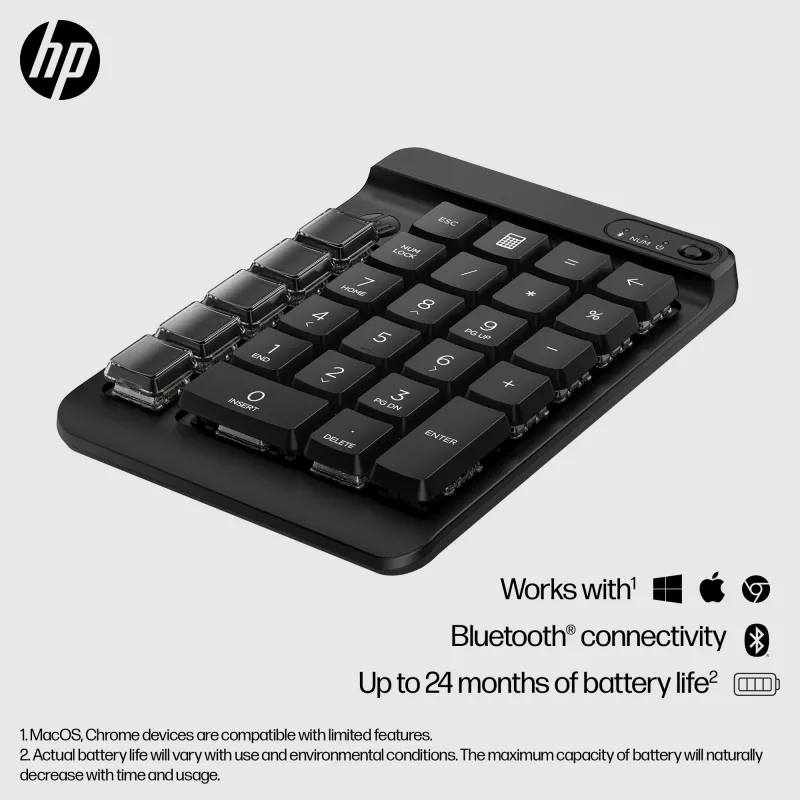 HP 430 programovateľná bezdrôtová numerická klávesnica, bezdrôtová, Bluetooth, mechanická, čierna