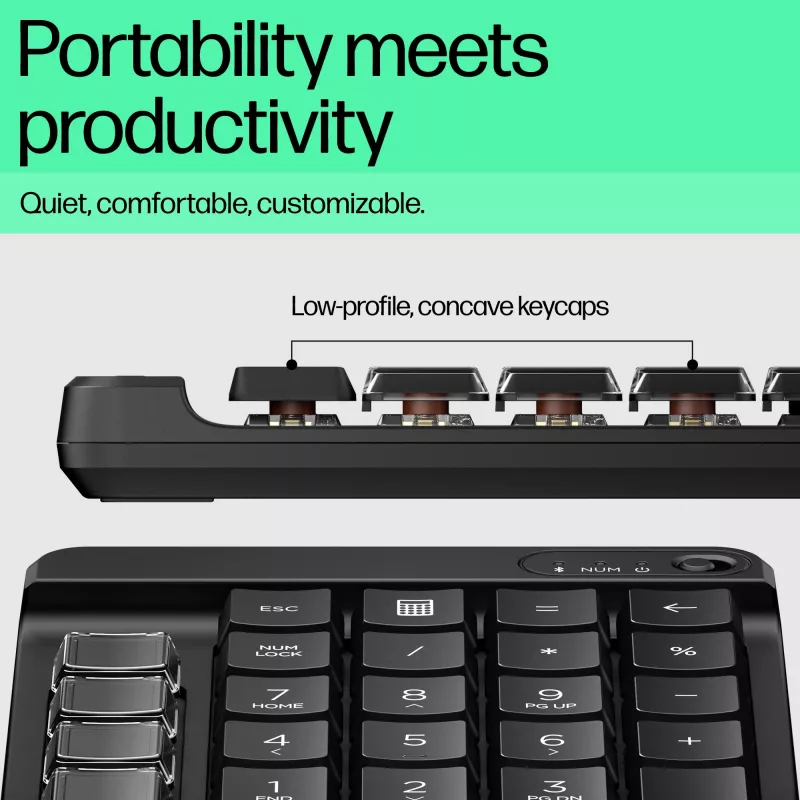 HP 430 programovateľná bezdrôtová numerická klávesnica, bezdrôtová, Bluetooth, mechanická, čierna