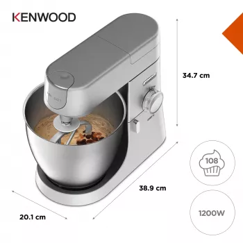 Stolový mixér Kenwood Chef XL KVL4110S – 1200 W, 6,7 l nerezová misa, planetárne miešanie, mixér, strieborný