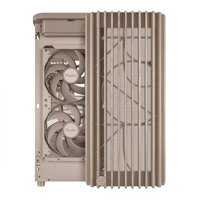 PC skriňa ASUS ProArt PA401 Wood Edition Béžová — Mid-Tower, predný panel z kovu