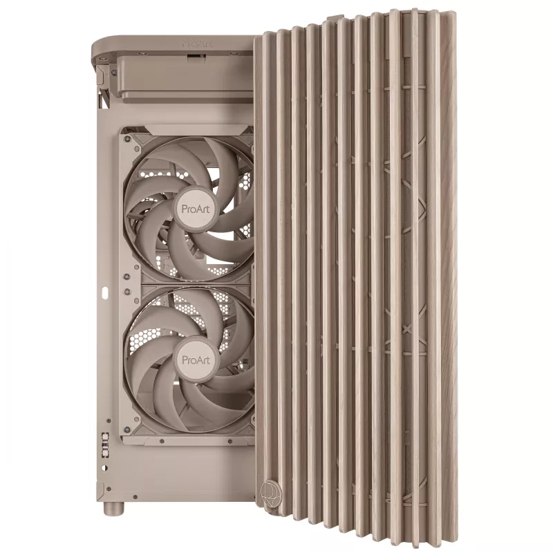 PC skriňa ASUS ProArt PA401 Wood Edition Béžová — Mid-Tower, predný panel z kovu
