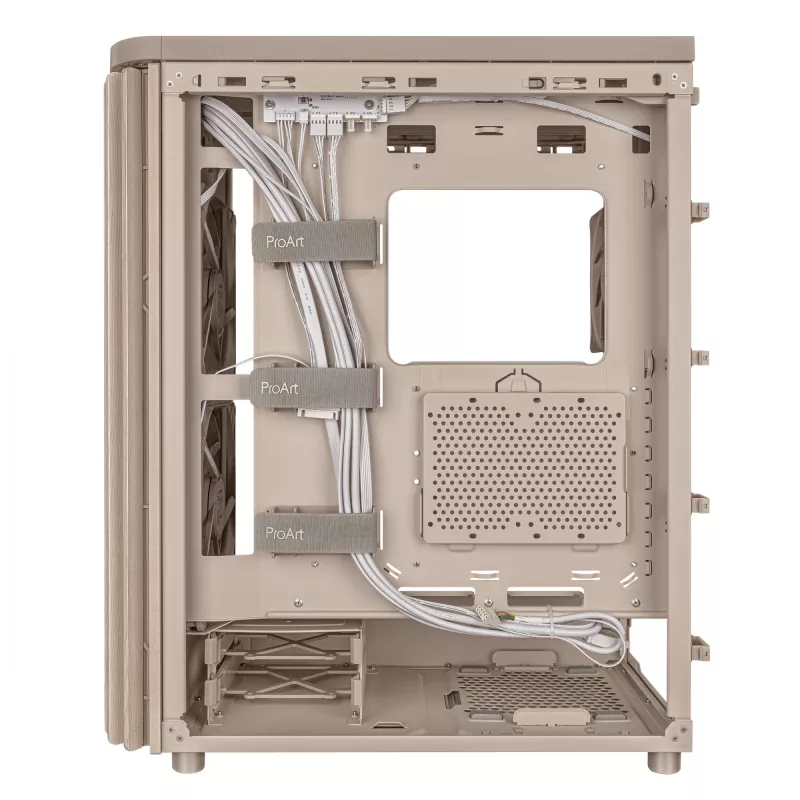 PC skriňa ASUS ProArt PA401 Wood Edition Béžová — Mid-Tower, predný panel z kovu