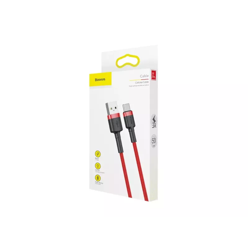 Kábel USB-A na USB-C Baseus Cafule — USB 2.0 A→C, podpora nabíjania QC3.0, nylonový oplet, červený