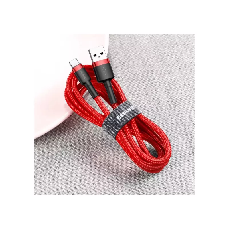 Kábel USB-A na USB-C Baseus Cafule — USB 2.0 A→C, podpora nabíjania QC3.0, nylonový oplet, červený