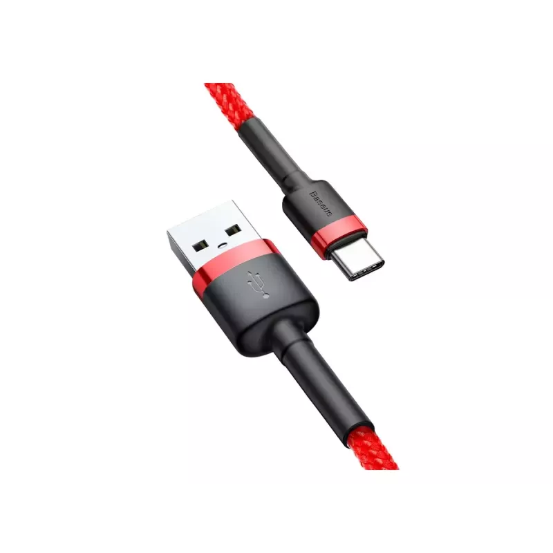 Kábel USB-A na USB-C Baseus Cafule — USB 2.0 A→C, podpora nabíjania QC3.0, nylonový oplet, červený