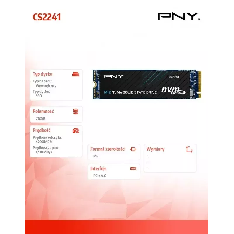 Interné SSD PNY M.2 2280 512 GB M280CS2241-512-BLK, SATA/NVMe nešpecifikované