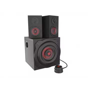 Súprava reproduktorov GENESIS Helium 610BT 2.1, 60 W RMS, Bluetooth, káblové, červená/čierna, kompaktný subwoofer