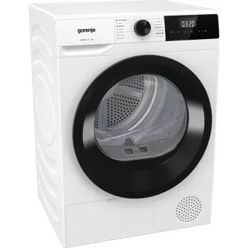Gorenje sušička DHNE82 BK040, voľne stojaca, s predným plnením, tepelné čerpadlo, biela, tlačidlá, otočný gombík, pravé