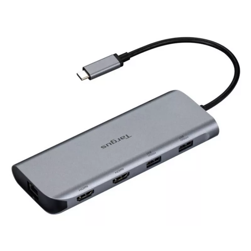 Targus Dual Video Mobile Dock s 140W EPR Pass-Thru, káblový, USB 3.2 Gen 2 (3.1 Gen 2) Type-C, 140 W, 1000 Mbit/s, sivý, 10 Gbit/s