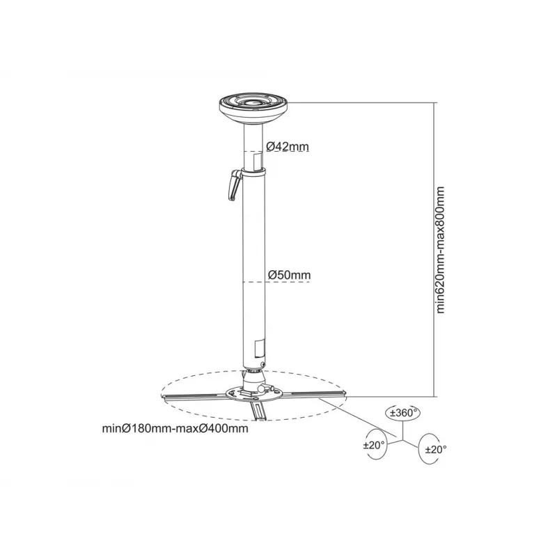 Stropný držiak na projektor MULTIBRACKETS M HD nastaviteľný 620–800 mm, biely, max. 30 kg