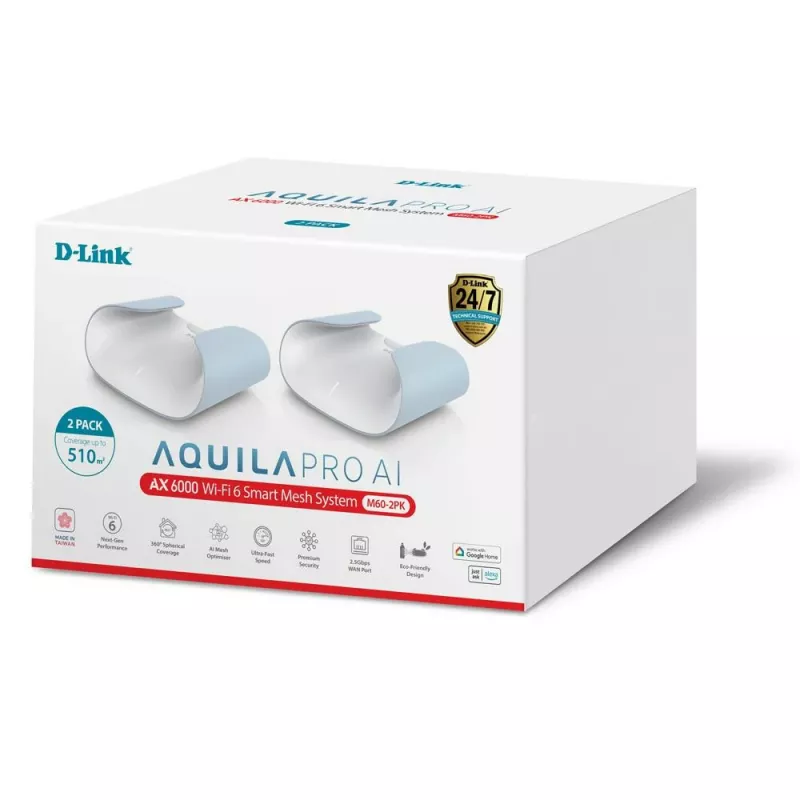 D-Link AQUILA PRO AI AX6000 Wi-Fi 6 Smart Mesh systém – balenie 2 ks