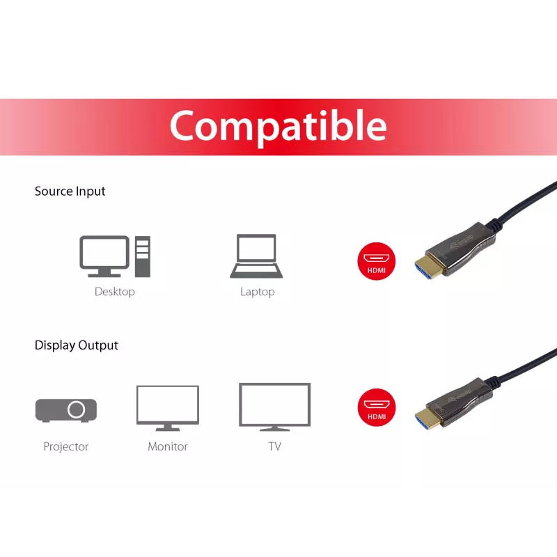 Equip HDMI 2.0 aktívny optický kábel, 15 m, 4K/60 Hz